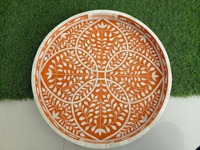 Plateau de service décoratif de luxe fait main en os incrusté, motif floral rond, pour table basse, ottoman, décoration intérieure, organisateur de coiffeuse