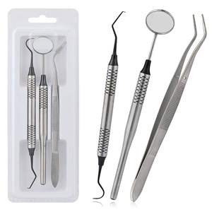 Kit d'examen dentaire 3 pièces avec miroir, sonde et pincettes à revêtement arc-en-ciel - Product Image 2