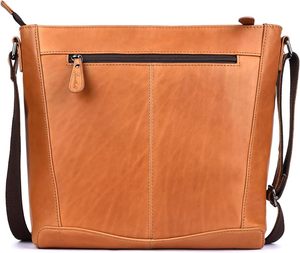 Nouveauté Sac bandoulière en cuir véritable pour femme, style classique, fermeture éclair, unisexe, usage quotidien, couleur beige, design à panneaux - Product Image 1