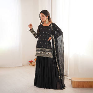 New Designer Traditional Indian Ethnic Dress-Heavy Embroidery Sequin Work Top-Dupatta Fully Stitched Midi Bottom Eco-Friendly - Product Image 1