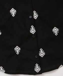 Camisa de Manga Corta con Bordado Geométrico Negro para Mujer, Blusa Informal de Popelina con Cuello Camisero - Product Image 6
