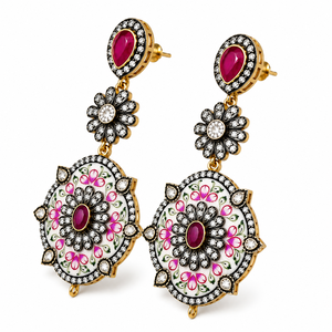 Royal Jaipur Meenakari Floral Chandbali <b>Earrings</b> 18k Gold Finish & <b>Red</b> Style Bridal Jhumka <b>Earrings</b> - Product Image 2