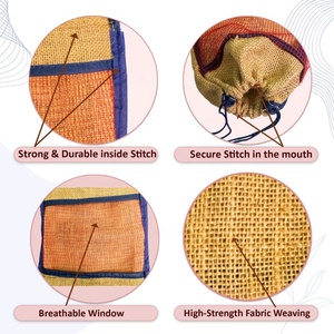 Bolsa de malla de yute con cordón, 30*28 cm, bolsa reutilizable para almacenamiento de compras, soporta hasta 3 kg para transportar frutas y verduras frescas - Product Image 3