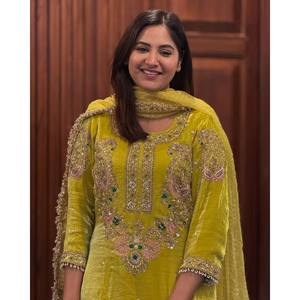 Hermoso conjunto de salwar kameez (top, pantalón y dupatta) para fiestas, elegante ropa de fiesta. - Product Image 5