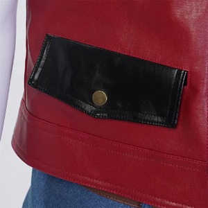 <b>Men's</b> <b>Red</b> Leather Look Moto <b>Vest</b> With Zipper Closure Turn-down Collar Casual Outerwear Solid Color Biker Style Windproof - Product Image 5