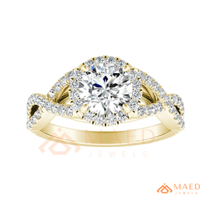 Gold Plated Round Cut Halo Engagement <b>Ring</b> Women Twisted Split Shank Pave Band American Diamond <b>CZ</b> Wedding <b>Ring</b> - Product Image 5