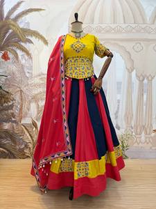 Traditional Indian Women's Embroidered Lehenga <b>Set</b> Floor-Length Cotton Wedding Wear Regular Fit All Seasons - Product Image 5