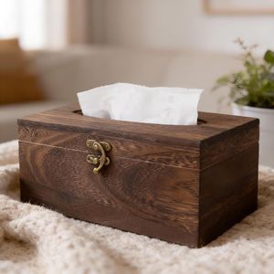 Boîte à mouchoirs carrée en bois, support de mouchoirs en bois minimaliste marron foncé noir style ferme - Product Image 4