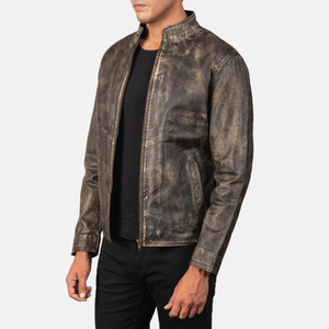 <b>Men's</b> Casual Slim Solid Sheep Skin <b>Leather</b> <b>Jacket</b> with Stand Collar High Street Fashion for Winter <b>jacket</b> for <b>men</b> - Product Image 2