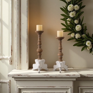 Juego de 2 Portavelas Altos Cónicos de Madera Rústica de Lujo para Boda, Ecológicos, Pulidos, con Grabado de Sombra, Personalizables - Product Image 1