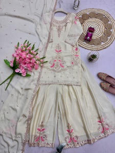 Elegant Designer Heavy Chinon Silk <b>Kurta</b> Palazzo & Dupatta Set Latest Ethnic Outfit for <b>Women</b> Wedding Festive Wear Suit Set - Product Image 5