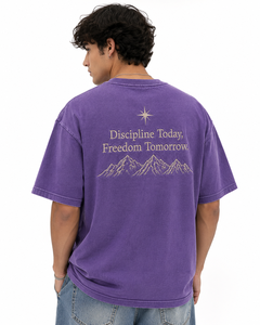 T-shirt surdimensionné brodé personnalisé pour homme, en coton violet, manches courtes, style streetwear décontracté, texte avant et arrière, design personnalisable - Product Image 4