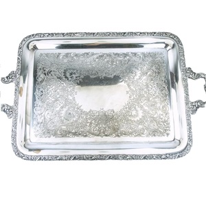 Set Of 4 Cast Aluminum Serving <b>Trays</b> <b>Silver</b> Finish Rectangle Shape For Home & Hotels Tabletop Food & <b>Drinks</b> Serving <b>Trays</b> - Product Image 6