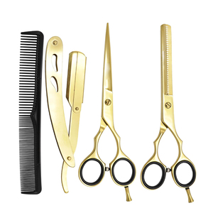Full Gold Hairdressing Scissors Kit Sharp Edge Cutting & Thinning Shears Metal Barber <b>Set</b> with Comb and <b>Razor</b> for Salon Use - Product Image 2