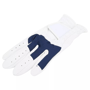Golf <b>Glove</b> Left Hand Genuine <b>Leather</b> White <b>Navy</b> Non-Slip Hook And Loop Closure Unisex Sports - Product Image 3