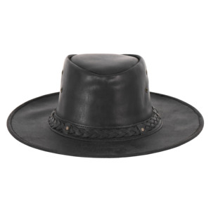 Wholesale Genuine Crazy Horse Leather Australian Outback Cowboy <b>Hat</b> Braided Band Black Unisex <b>Western</b> Ranch <b>Hat</b> All Seasons - Product Image 1