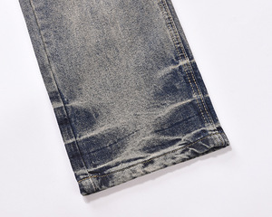 Jean en denim bleu délavé et déchiré style urbain, coupe droite, pour homme – Marque tendance, streetwear décontracté - Product Image 4