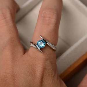 Bague de fiançailles en argent sterling 925 avec topaze bleue et zircon taille brillant, sertie pavé, pour fêtes et mariages, bijoux de luxe - Product Image 4