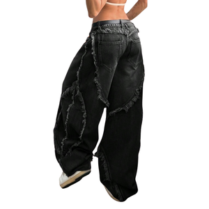 Vaqueros anchos de cintura alta para mujer, transpirables, estilo vintage, lavado enzimático, con costuras deshilachadas, ajuste holgado, estilo urbano, casual, de largo completo. - Product Image 2