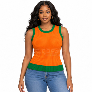 Cosh International Sisterhood Sorority Custom Logo Breathable Orange <b>White</b> <b>Knitted</b> <b>Cardigan</b> Top With Contrast Color Trim - Product Image 3