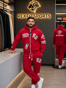 Men's <b>Red</b> Zip Up Hoodie Tracksuit Set Custom Streetwear Oversized Sweat <b>Suit</b> Rhinestone Graphic Jogger Pants Wholesale - Product Image 2