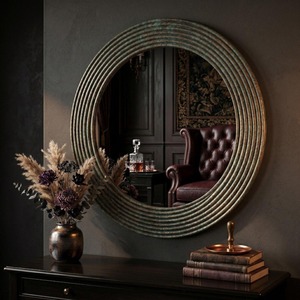 Gold Ribbed <b>Round</b> <b>Mirror</b> with Metal Frame and Smooth Edge Modern Luxury Handmade <b>Wall</b> Decor From REHMAN CRAFT - Product Image 5
