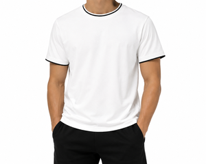 T-shirt pour homme personnalisé à col rond, manches courtes, 100 % coton, avec bordure contrastante, coupe classique, couleur unie, style décontracté, tricoté, écologique - Product Image 2