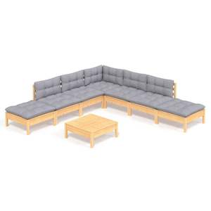 Conjunto de Muebles de Jardín de Madera de Pino Maciza en Gris, Tela 100% Poliéster, Muebles de Exterior Duraderos y Elegantes - Product Image 2