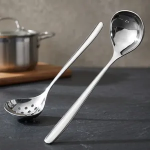 2 Pcs Stainless Steel <b>Ladle</b> and Slotted Spoon Set | Heavy Duty Gravy <b>Ladle</b> & Mini <b>Soup</b> Spoon | Skimmer Strainer Spoon with Holes - Product Image 2