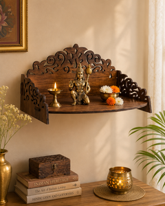 Wall Hanging Hindu Wooden Pooja Temple with storage shelf Handcrafted Wooden Temple Mandir Laser Cut MDF Pooja table top Stand - Product Image 4
