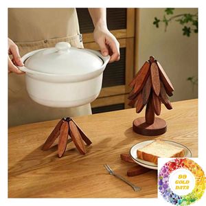 Space Saving <b>Wooden</b> <b>Trivet</b> with Layered Design for Pots Pans Casserole Dishes and Hot Serving Bowls for Kitchen Use - Product Image 4