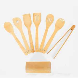 Modern 7-Piece Bamboo Kitchen Utensil Set Eco-Friendly Wooden Cooking Spatulas and <b>Spoons</b> with Decorative Cylindrical Holder - Product Image 6