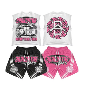 Conjunto Deportivo de Dos Piezas con Logotipo y Talla Personalizados, Transpirable, Estilo Vintage, Malla Sólida, Camiseta y Pantalones Cortos a Juego, Estampado - Product Image 4