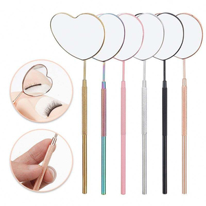 Wholesale Stainless Steel Round Wall Mounted Gold-Plated Lash Extension Inspection <b>Mirror</b> Large Non-Slip Handle Makeup Salon - Product Image 4