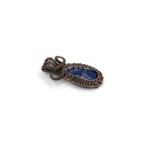 Natural Lapis Lazuli Teardrop Gemstone Wire Wrapped Pendant Handmade Boho Artisan Jewelry Wholesale Statement Pendant - Product Image 2