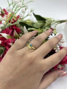 Bague Couronne Tendance en Turquoise Naturelle Plaqué Argent 925, Design Vintage avec Pierre Précieuse, pour Usage Quotidien, Bagues de Cocktail Unisexe - Product Image 4