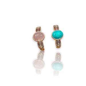 925 Sterling Silver Natural Oval Shape With Bezel Settings Antique Turquoise & Rainbow Moonstone Gemstone <b>Rings</b> Nature Designer - Product Image 1