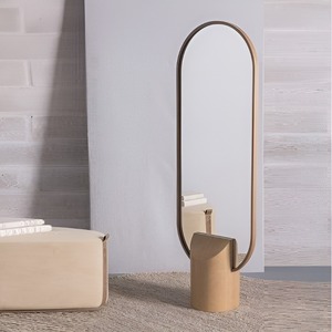 Elegant Full-Length <b>Mirror</b> with Wooden Base Gold Frame Modern <b>Standing</b> <b>Mirror</b> for Bedroom Hallway or Living Room - Product Image 1