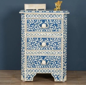 Handmade Bone Inlay <b>3</b>-<b>Drawer</b> <b>Bedside</b> <b>Table</b> – Floral Moroccan Home Decoration side <b>table</b> - Product Image 1