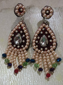 Boucles d'oreilles multicolores en perles de rocaille, tissées et brodées à la main, perles de verre, design créatif pour fêtes, mariages, cadeaux - Product Image 4