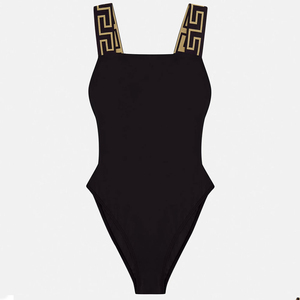 Latest Fashion Women Swim Suit Rainbow Print 1 Piece Front Logo Off-the-Shoulder Neckline High Waist Bottom Spandex/Polyester - Product Image 4