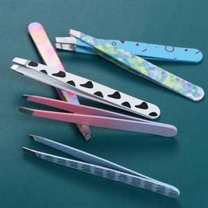 Pinzas para Cejas de Acero Inoxidable, Hechas a Mano, Ligeras, con Punta Inclinada, Diseño Duradero, con Puntos Azules, Profesionales - Product Image 5