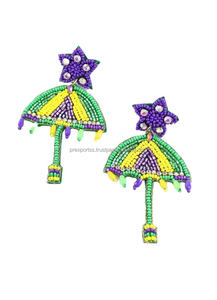 Pendientes de Aro Bohemios Hechos a Mano con Diseño Geométrico de Flor de Lis, Adornados con Cuentas de Colores, Joyería Infantil para Festivales, Fiesta de Mardi Gras - Product Image 3