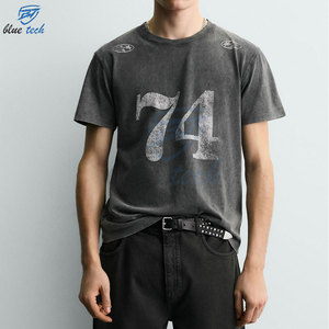 Camiseta de Manga Corta para Hombre Blue Tech, Color Gris Oscuro, con Estampado 74, Cuello Redondo, Informal, de Algodón - Product Image 4