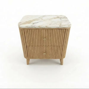 Table d'appoint/bord de lit moderne à 2 tiroirs en chêne écologique avec plateau en MDF et caoutchouc marbré, 5+ compartiments, design dynamique pour salles à manger et espaces de vie - Product Image 1