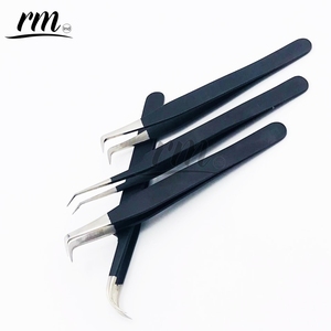 Pince à épiler pour cils RMI 4 Different Point Silver Tip et Black Powder Color, en acier inoxydable, pointe de précision, couleur violette, lot de 6 - Product Image 6