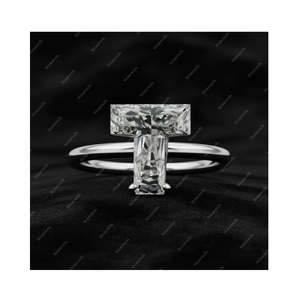 Anillo Solitario de Plata de Ley 925 con Letra Inicial T de Diamante Cultivado en Laboratorio con Certificación GIA IGI DEF VVS VS, Regalo para Ella - Product Image 1