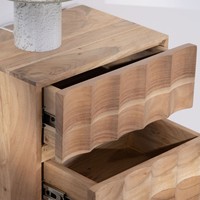 Table de chevet Vandana Crystal Order avec 3 tiroirs en bois d'acacia et pieds en métal