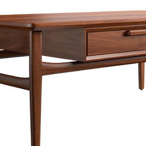 Table basse en teck massif de style mid-century avec tiroir spacieux, design minimaliste en bois à grain naturel et structure robuste - Product Image 5