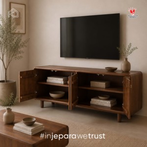 Meuble TV moderne en teck massif, console minimaliste pour salon, meubles faits à la main, écologiques, pour hôtel, appartement, Indonésie - Product Image 3